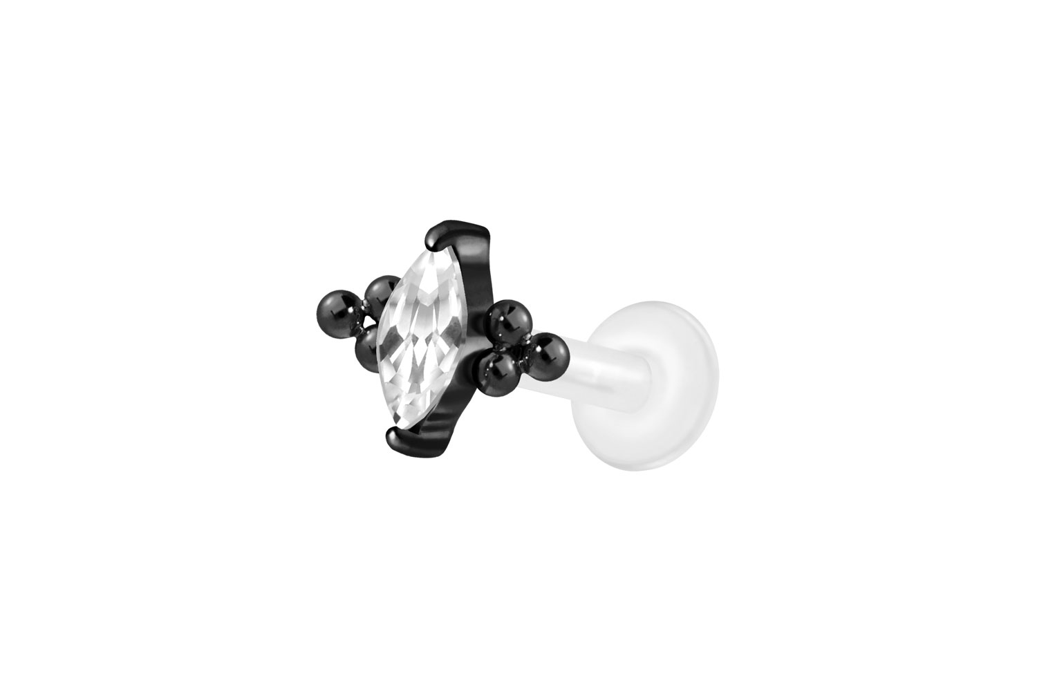 PTFE Labret Piercing mit Innengewinde + Titan-Aufsatz KRISTALLTROPFEN + 6 KUGELN